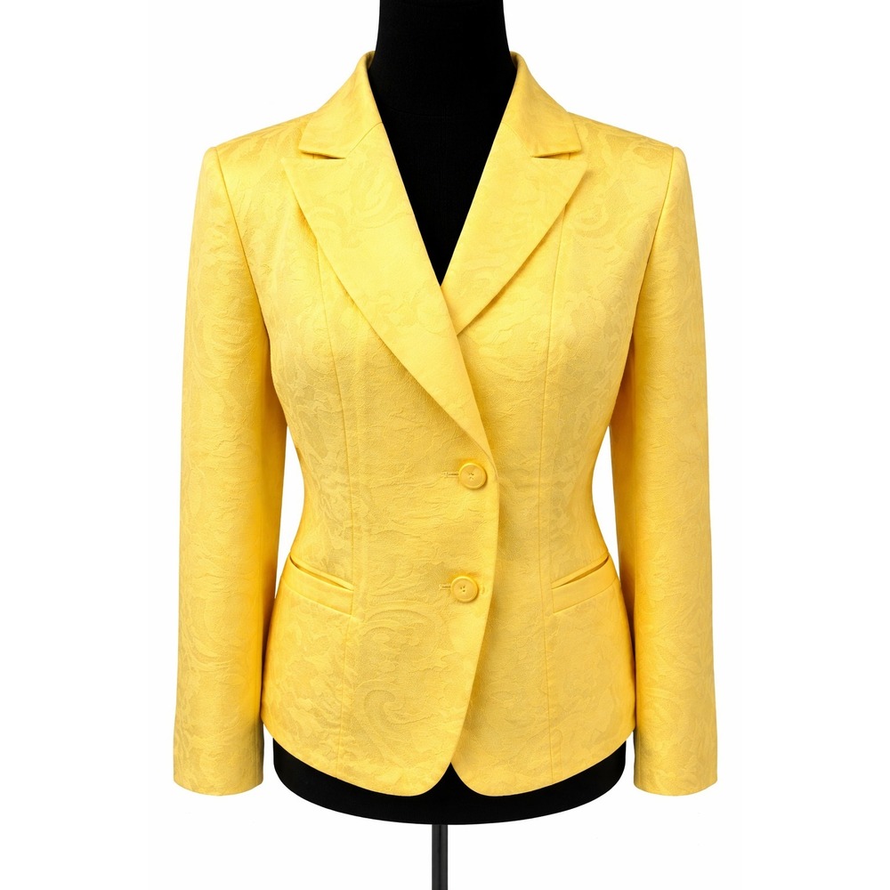 David Brooks Womens Single Breasted Blazer Size Large Yellow Brocade‎ Cotton